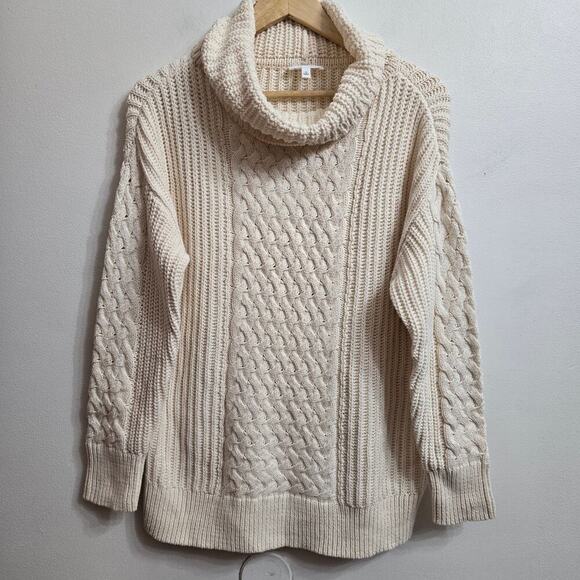Haven Well Within Women Ivory Chunky Cable Knit Turtleneck Sweater M Fisherman - Picture 1 of 10